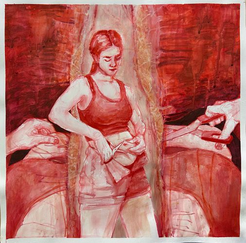 HONORABLE MENTION - Nika Grusby (senior), Excess, 2023, Mixed Media: gouache, marker, colored pencil | Newton North High School (Newton, MA), Teacher: Shannon Slattery