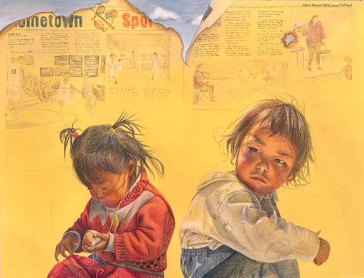 HONORABLE MENTION - Qihan Fu (senior), Looking Back, 2023, colored pencil | Dana Hall School (Wellesley, MA), Teacher:  Michael Frassinelli