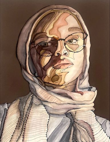 HONORABLE MENTION - Sara Delic (junior), Self Portrait, 2023, marker, pen, watercolor, paper | Wethersfield High School (Wethersfield, CT), Teacher: Andrea Haas