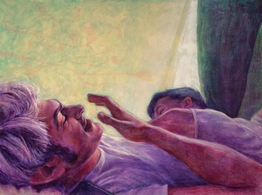 By the Window, 2024, Acrylic, colored pencil, watercolor pencil, and oil on canvas, 30 x 40 in.