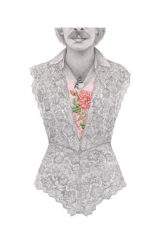 Azita Moradkhani: Necklace, 2023, colored pencil, 40x26 in. Courtesy Jane Lombard Gallery and the artist.