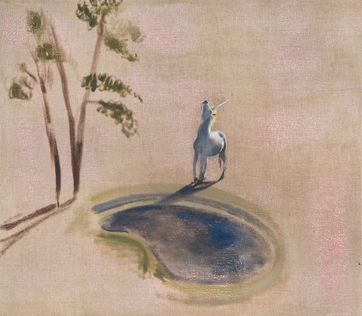 The Unicorn’s Dream, 2025, oil and mineral pigment on hand-primed linen, 80x70 cm. Courtesy of the artist and Sapar Contemporary