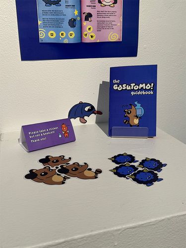 Gosutomo! Gallery Display, 2025, detail shot of display as shown in the 2025 Art + Design Senior Exhibition.