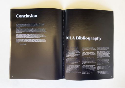 Daisy, 2025, ‘conclusion’ and ‘MLA biography’ written in pages and designed in InDesign,  17x11in.