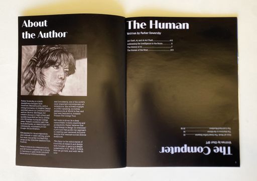 Daisy, 2025, about the author and table of contents, written in pages and designed in InDesign  8.5x11 17x11 in.