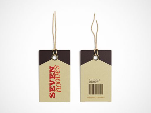 Clothing Tags, 2024, digital product tags mockup, 2 x 4 in.