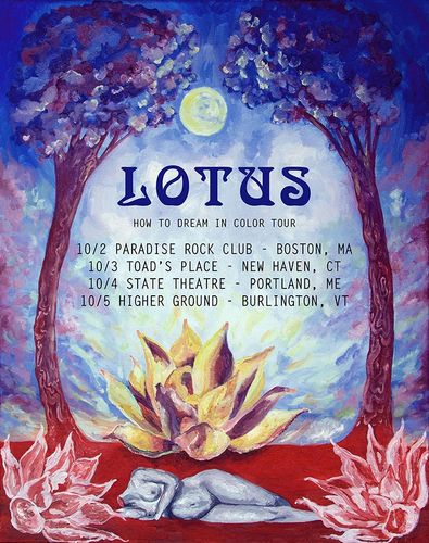 Lotus Dream, 2024, oil and acrylic on canvas with digital type, 16 x 20 in.