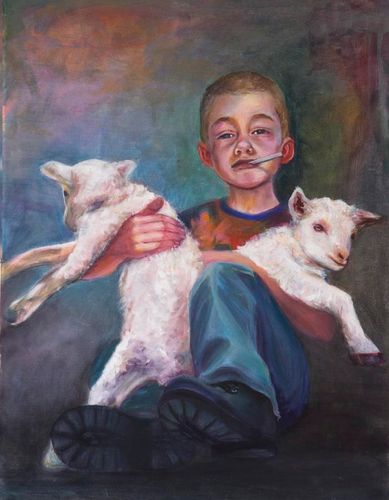 Lamb Boy, 2025, oil on canvas, 18.75 x 24.5 in.