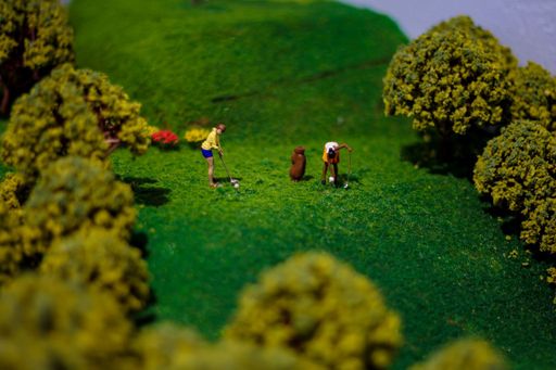 An Homage to my Grandfather (Another F–ing Golf Course), 2025, wood, foam, mixed media, 36 x 20 x 12 in.