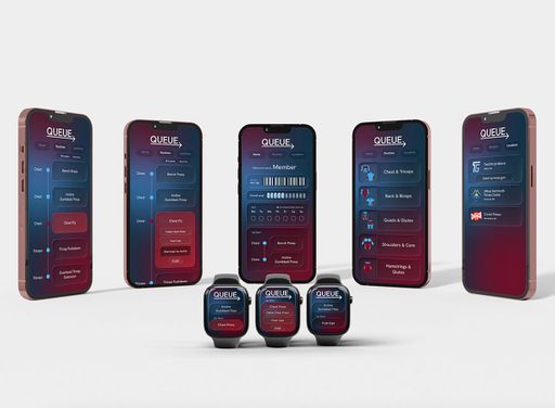 QUEUE, 2026, screen design overview with watch faces, 17.042 x 12.5 in.