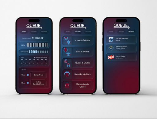 QUEUE, 2026, major screen designs including dashboard, 5.78 x 2.82 in.