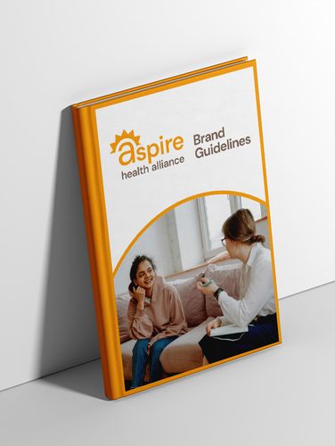 Aspire Book, 2026, mockup cover and book for aspire’s brand guidelines, 8 x 10 in.