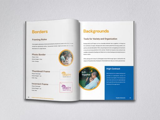 Aspire Spread 4, 2026, sample spreads of the borders and backgrounds pages, 16 x 10 in.