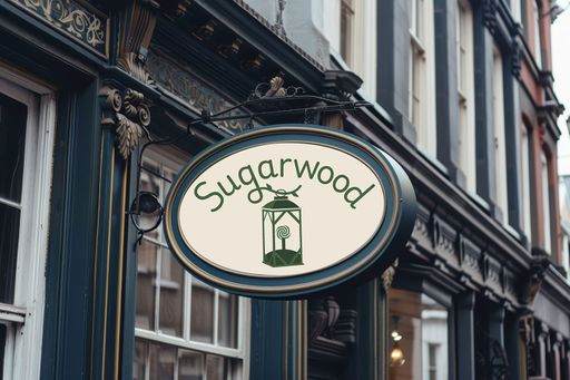 Sugarwood, 2026, logo with signage, 18.75 x 12.5 in.