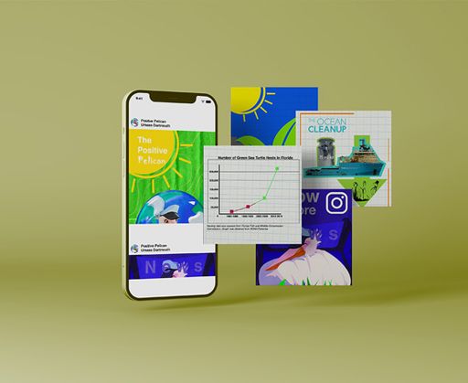 POSITIVE PELICAN MOCKUP 1, 2026, 1920 x 1080px, a mockup of an iphone on instagram with positive pelican designs to convey its medium