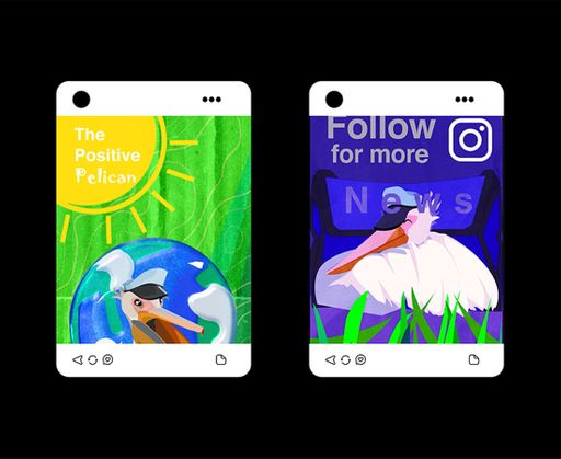 POSITIVE PELICAN MOCKUP 2, 2026, 1920 x 1080px, a mockup of instagram posts to show where the videos would look like in the instagram post format