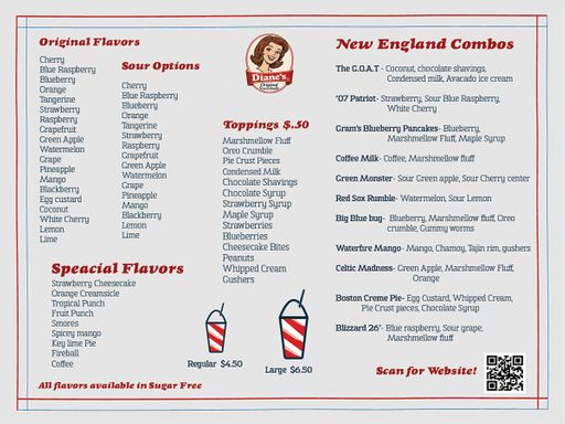 Diane's OriFinal Menu, 2026, final menu for Diane’s original snowballs, 8 x 6 in.ginal Snowball Menu