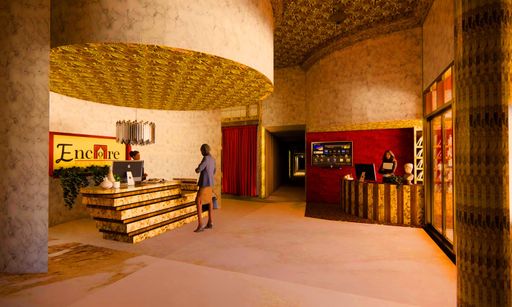 Encore Haven Suites, 2024, perspective rendering of lobby entrance built in Revit, digital