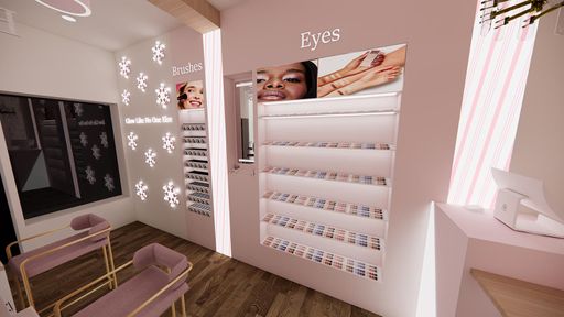 E.l.f. Pop-Up Shop, 2025, view of product shelving