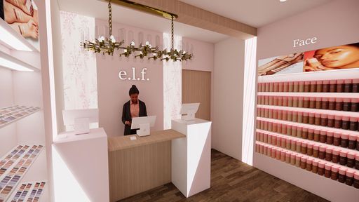 E.l.f. Pop-Up Shop, 2025, view of pop-up shop checkout counter