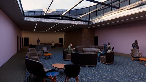 Boathouse Lounge, 2025, The “Bindweed Boathouse”, based on the overarching concept of local flora and vines in particular, focuses on creating a mixed-use space to host rowing events, training rooms for competition goers, as well as a commercial venue space for the local population of New Bedford to utilize year-round.