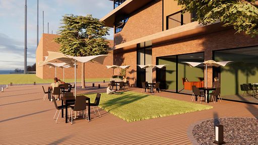 Boathouse Outdoor, 2025, The “Bindweed Boathouse”, based on the overarching concept of local flora and vines in particular, focuses on creating a mixed-use space to host rowing events, training rooms for competition goers, as well as a commercial venue space for the local population of New Bedford to utilize year-round.