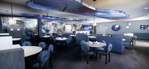 Neptune’s Orbit Restaurant & Bar, 2024, dining area rendering during day