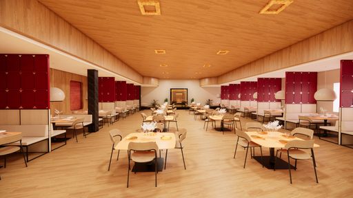 MURMUR, A fusion restaurant design inside The Amber that emulates the sounds that create the liveliness of downtown. The space offers a cozy eating and drinking experience where the river hums and echoes carry soft melodies.