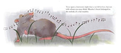 Curious Rat, 2026, digital painting of a grey rat staring off into the distance as music notes trail across, 28.33 x 12.5 in.