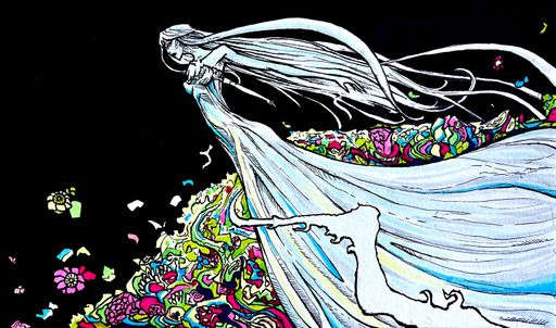 Persephone, 2026, ink, alcohol marker, 21.22 in x 12.5 in.