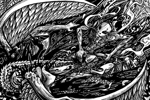 Angel Massacre Pages 23-24, 2026, ink, 18.61 in x 12.5 in.