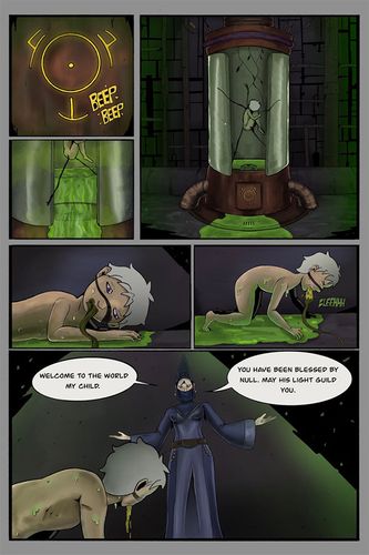 Nullborn Page 2, 2026, Digital illustration of page two of Nullborn, 6 x 9 in.