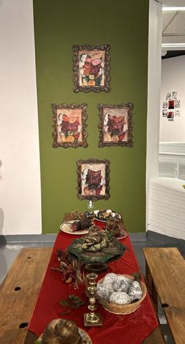 A MODEST BANQUET, 2026, mixed media piece based on the political essay A Modest Proposal by Johnathan Swift, 72 x 48 x 36 in.