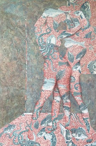 Who’s Zoomin’ Who, 2026, mixed media on stretched canvas, 56 x 36 x 1.5 in.