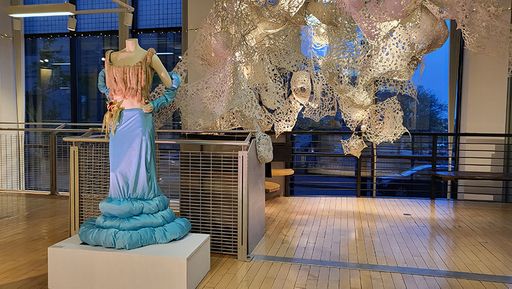 Patchwork fashion show on display in Crapo Gallery