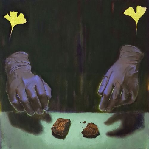 Broken Fossil, 2023, oil on canvas, 16 in. square