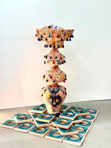 Strong, clay, fiber, paint, 5 x 5 x 5 ft.