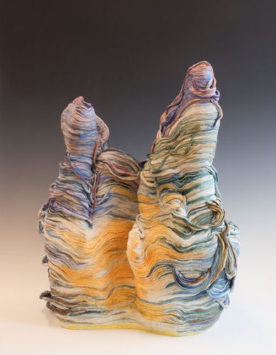 Yaren Yıldız, Untitled, 2025, From the Series Internal States Without External Lines, Mid-fired porcelain, underglazes, glazes and mason stain, 26 x 21 x 12 in.