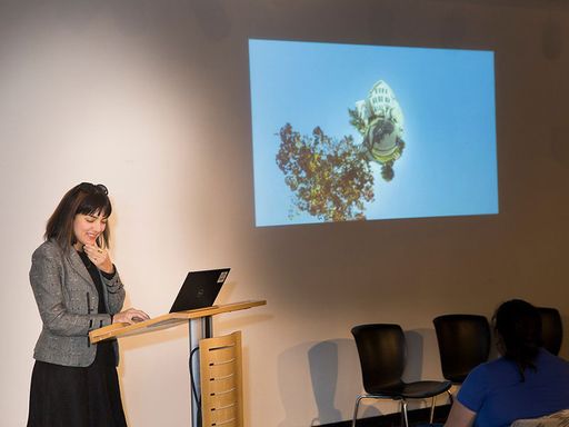 Professor Pamela Karimi speaking to audience