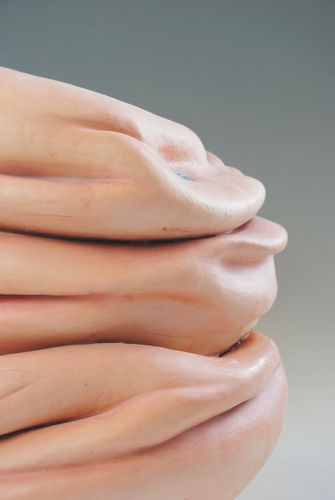 On the Mend (detail), 2022, ceramic, silicone, medical sutures. approx. 35”x24”x24”