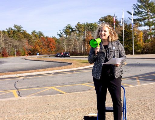 Nancy Holt: Massachusetts curator Rebecca Uchill welcomes guests to campus. November 11, 2021. Photo: Chris Diani