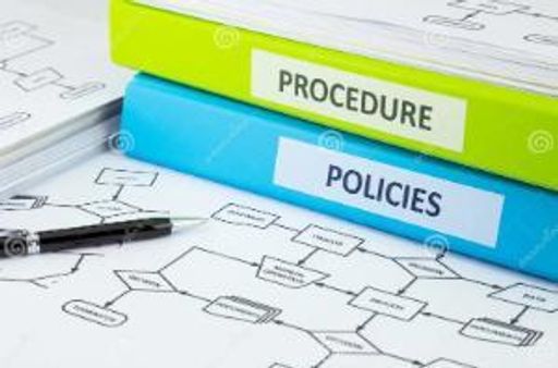 Image with 2 notebooks labeled Policy and Procedure