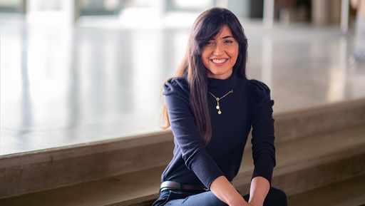 Mechanical engineering student and ISSA founder Farnaz Feyli in the library