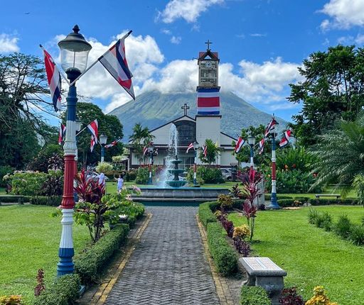 The Arenal Volcano in the background of La Fortuna, Costa Rica