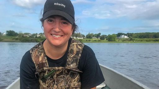 SMAST student Elizabeth Ells on her boat