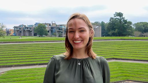 Kamryn Kobel in front of the amphitheater.