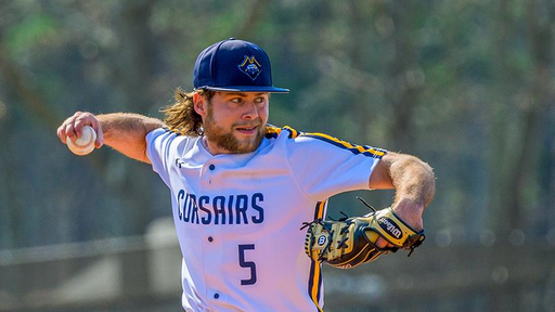 Adam Horowitz pictured pitching against Bridgewater State University.