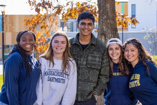 Veilleux and friends during a University Marketing photoshoot in the fall