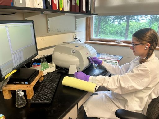 Mia Oliveira '26 working in the SMAST West laboratory