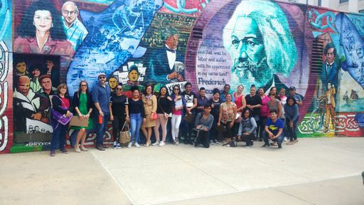 UMass Dartmouth group visiting the mural